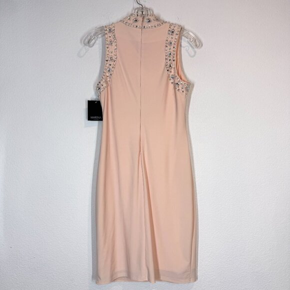 Pink Mini Cocktail Sheath Dress Sequin Rhinestone Cocktail Mock Neck 4 - Picture 3 of 13